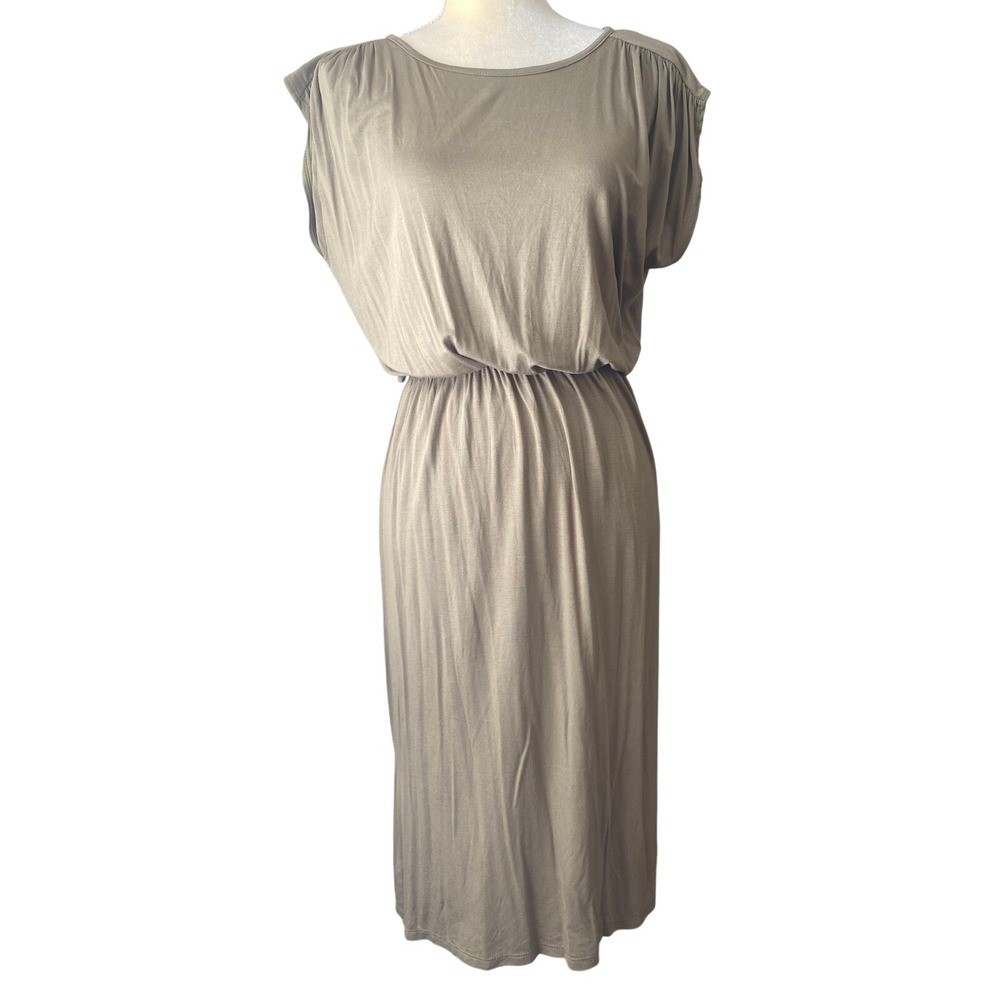 Lyss Loo Womens Olive Green Elastic Waist Keyhole Back Jersey Midi Dress Medium